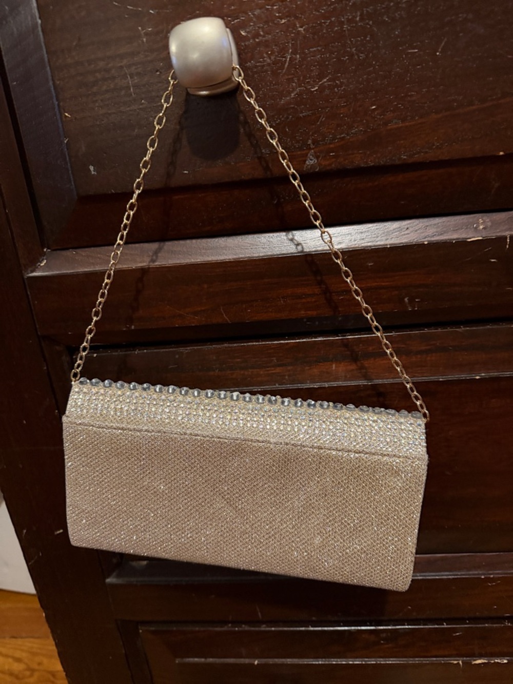 Crystal-Embellished Evening Clutch in Champagne - Picture 2 of 4